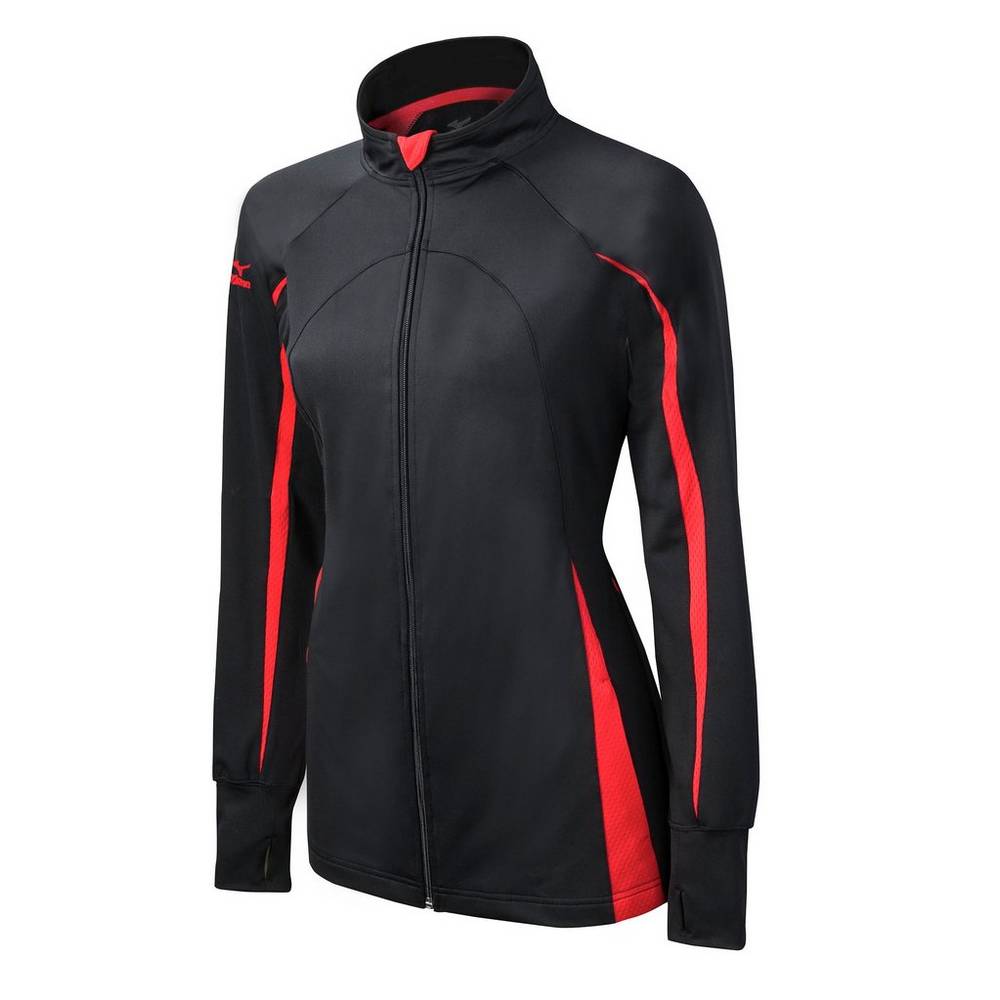 Womens Mizuno Elite 9 Focus Full-Zip Jacket Black/Red Philippines (QXZOAD174)